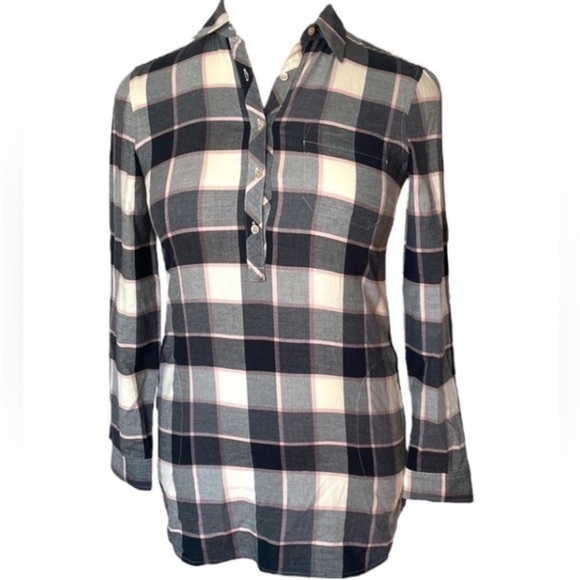 New LL Bean Flannel Shirt Signature Tunic Cotton Plaid Gray Pink Black Pockets - Picture 1 of 17